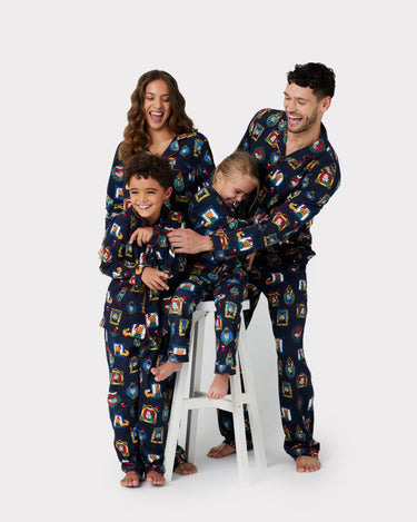 Kids Navy Festive Frames Print Organic Cotton Long Pyjama Set